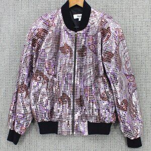 Vintage Mighty Bomber Jacket Womens XL Multicolor Sequins All Over Full Zip